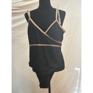 Skye Enigma Roma One Piece Swimsuit Black Textured Geometric Trim Small SK766165